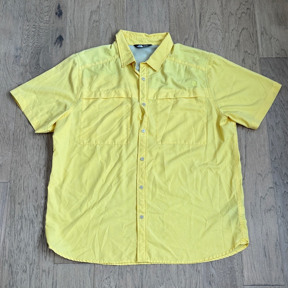 The North Face Yellow Ripstop Fishing Travel Short Sleeve Shirt Men's XXL